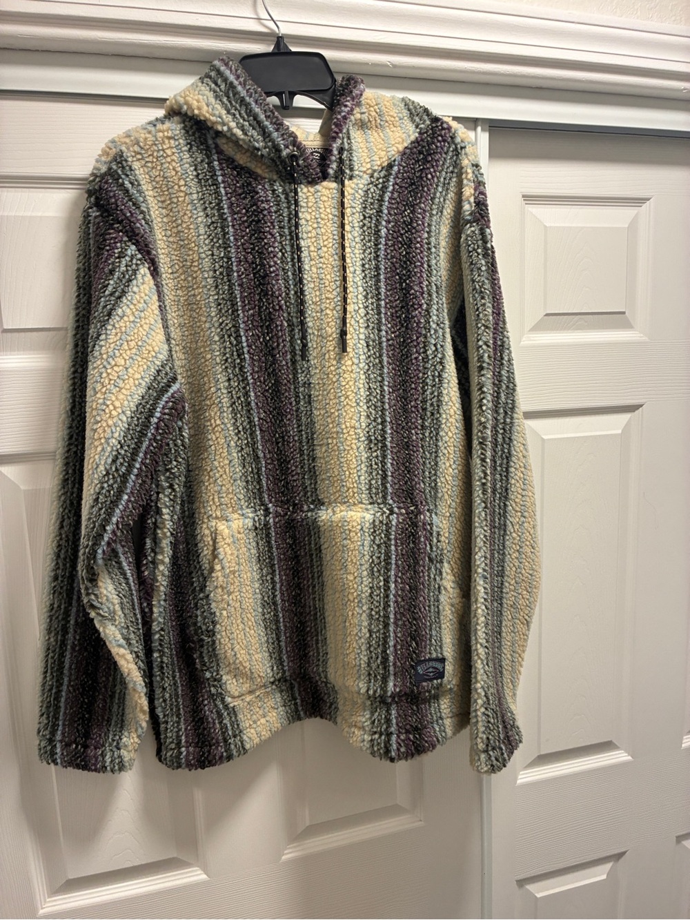 Billabong Striped Plush Hoodie in Cream, Green, Purple
